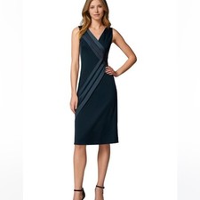 WHITE HOUSE BLACK MARKET LITTLE BLACK DRESS SLEEVELESS SATIN DETAIL