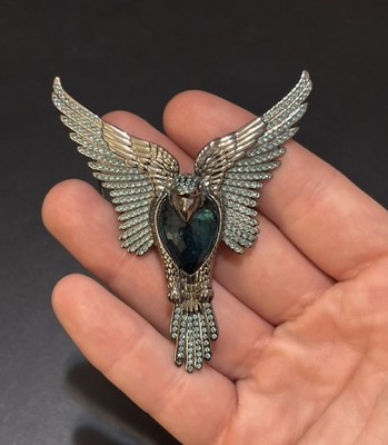 16'' Swarovski Blue Teal Crystal Phoenix Rising Statement Pendant Necklace