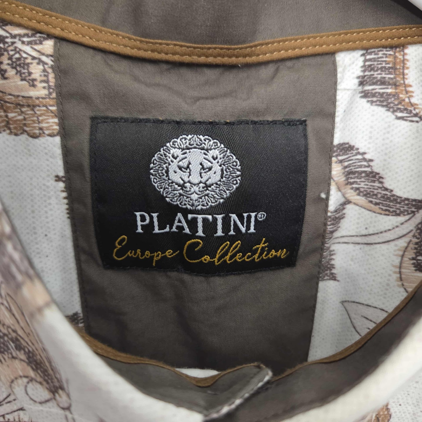 Platini Europe Collection Men's Long Sleeve Shirt Sz L Brown Flower Pattern