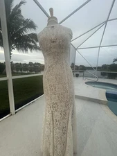 NW Nightway Mermaid Shape Halter Gown in Glittery Brocade In Ivory 8