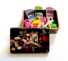 Dolls House Sewing Contents in a Metal Tin Haberdashery Miniature 1:12th Scale