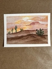 ACEO original artist trading cards watercolor landscape Cactus Desert Sun AZ