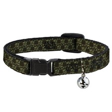 Cat Collar Breakaway with Bell Top Skulls Black/Camo Olive NARROW Fits 8.5-12"