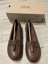 Clarks Ashland Bubble Loafers Brown Leather Slip On Tassel Women Size 8 N