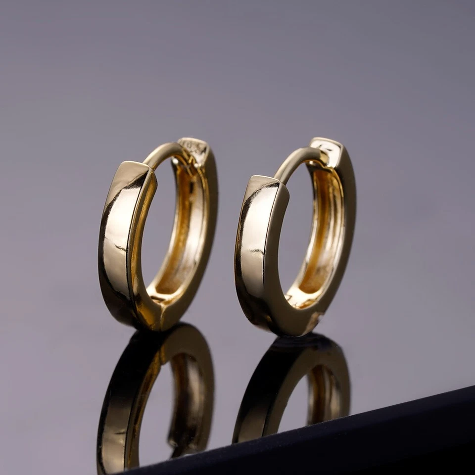 Real 14k Gold Vermeil 925 Silver Hoops Mens Ladies Small Huggie Earrings - Image 2 of 4