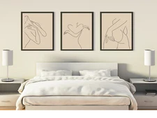 Set of 3 Line Drawing Modern Wall Prints Bedroom Room Home Wall Art A3 A4 A5