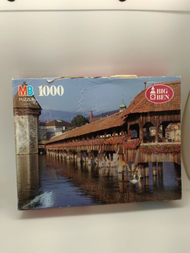 Milton Bradley Big Ben 1000-teiliges Puzzle Holzbrücke Schweiz Neu - Bild 1 von 6