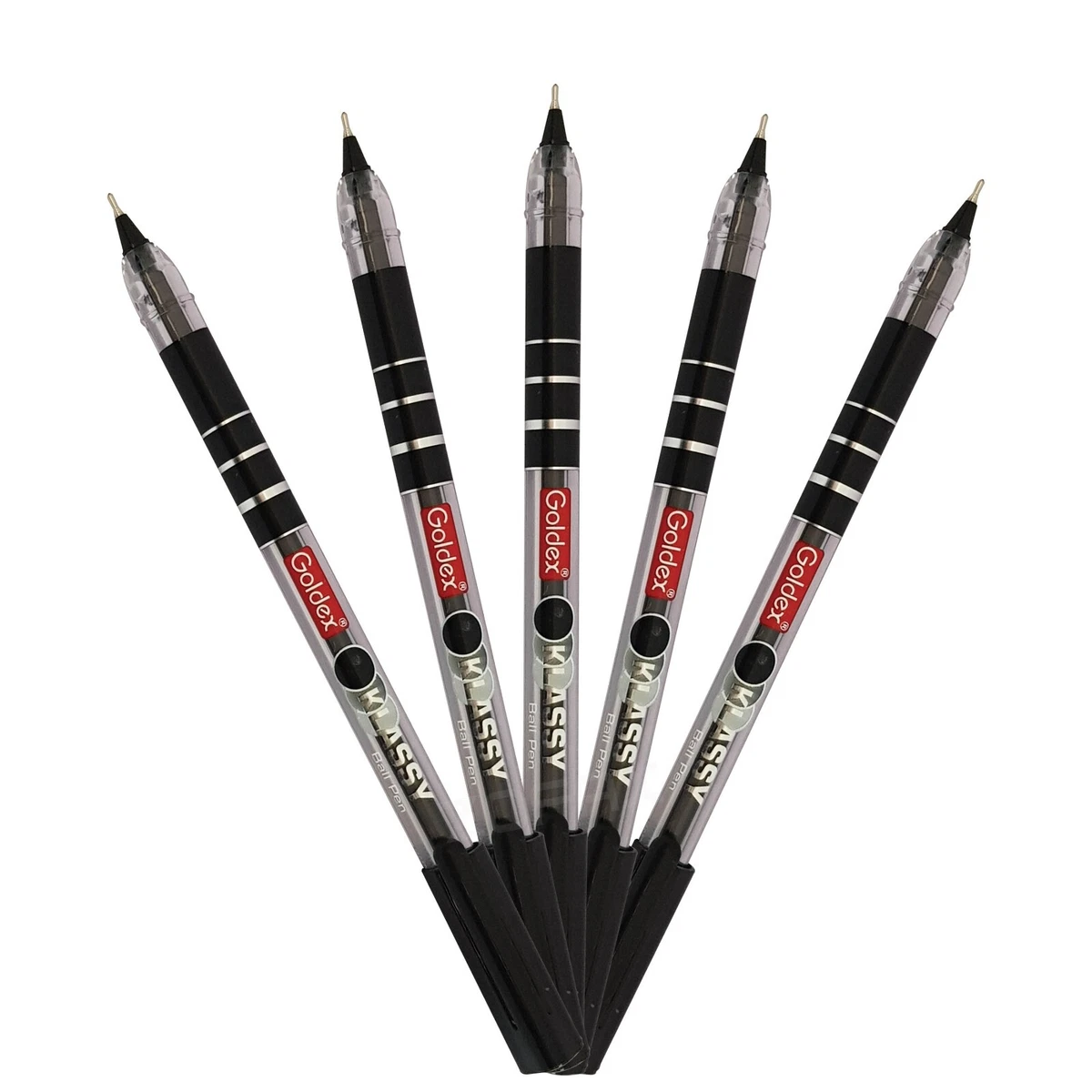GOLDEX Klassy BLACK 5 x 0.7mm Fine Tip Ballpoint Pens Smooth Effortless Writing