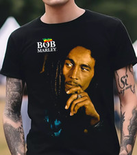 RARE Bob Marley T-shirt Black Cotton S-5XL