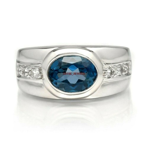 Natural London Blue Topaz Gemstone with 925 Sterling Silver Ring for ...