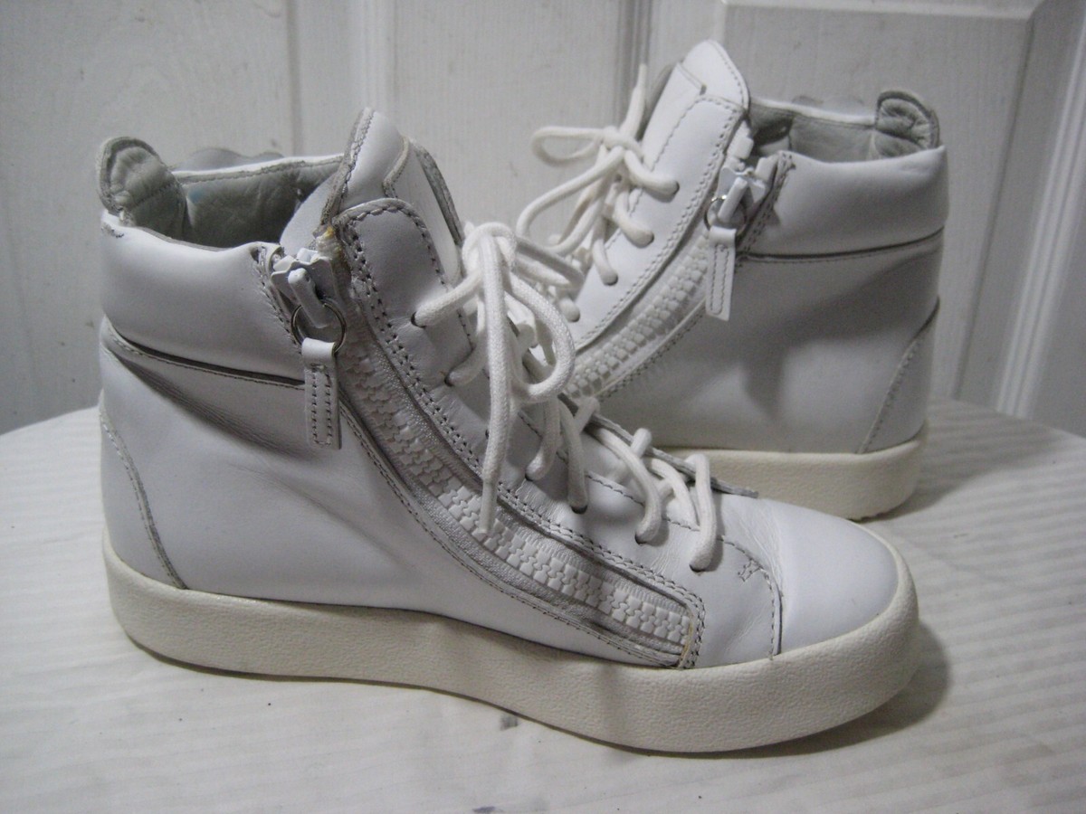Giuseppe Zanotti White Leather High-Top Sneakers Wing-Detail