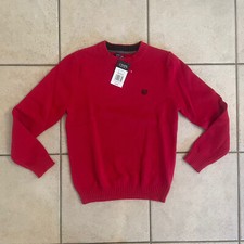 NWT CHAPS Sweater Boys Medium 10-12 Red Long Sleeve Knit Logo 100% Cotton Soft