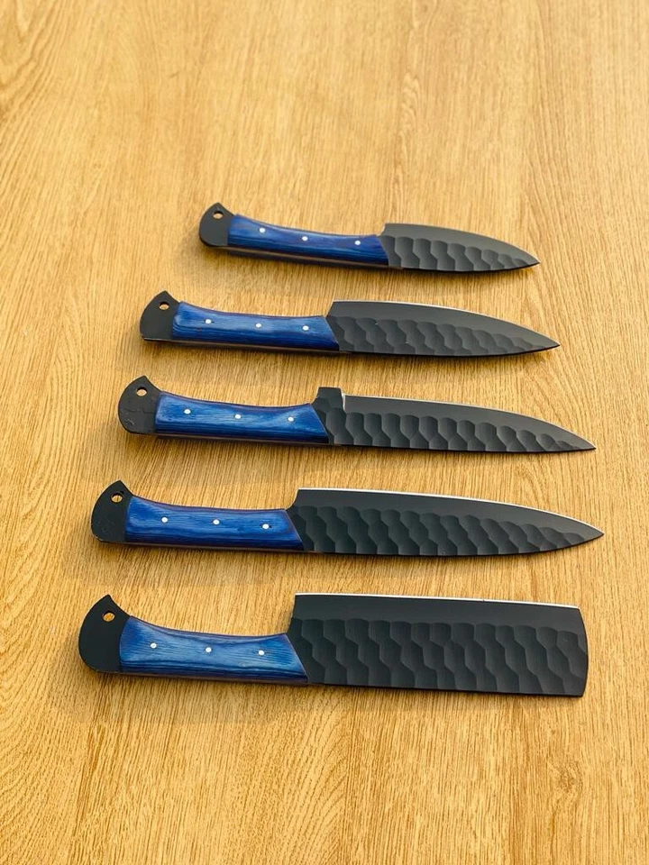 CUSTOM DAMASCUS STEEL 5 PCS forged  CHEF KNIFE SET WITH LEATHER ROLL BAG - Image 4 of 4