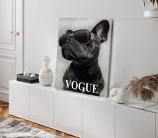 Fashion Dog with Sunglass B&W Stretched Canvas 40x50cm Print