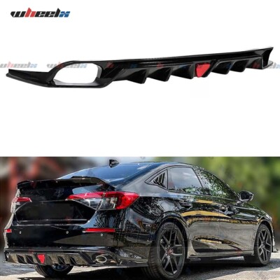 FOR 2022-2024 HONDA CIVIC MC STYLE FE180 GLOSS BLACK REAR DIFFUSER W/ LED LIGHTS