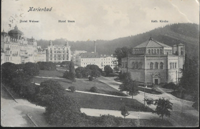 Marienbad (Mariánské Lázně), Tschechien - Hotels & Katholische Kirche, Ortspmk 1908