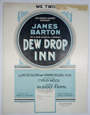 Dew Drop Inn James Barton Harms DeLeon Antique Sheet Music 1922 Musical Comedy