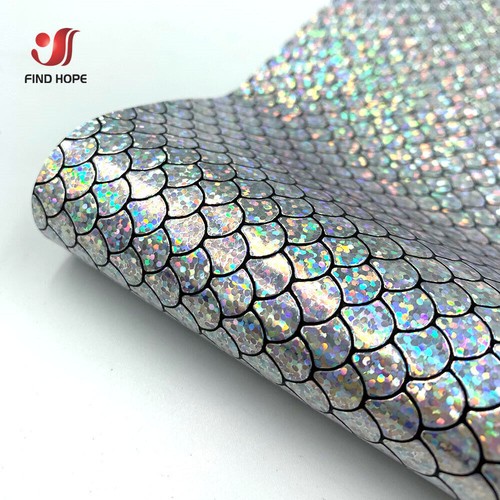 Mermaid Sparkle Faux Leather Fabric Holographic Sequin Leatherette DIY Bow Craft - Picture 10 of 15