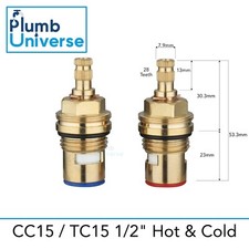 Quarter Turn 1/2" Tap Cartridges D5 Hot & Cold 28 Teeth 7.9mm - CC15 / TC15 PAIR