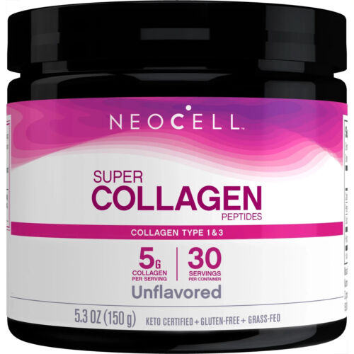 NeoCell Super Collagen Peptides, Grass-Fed Collagen Types 1 and 3, Unflavored, 5