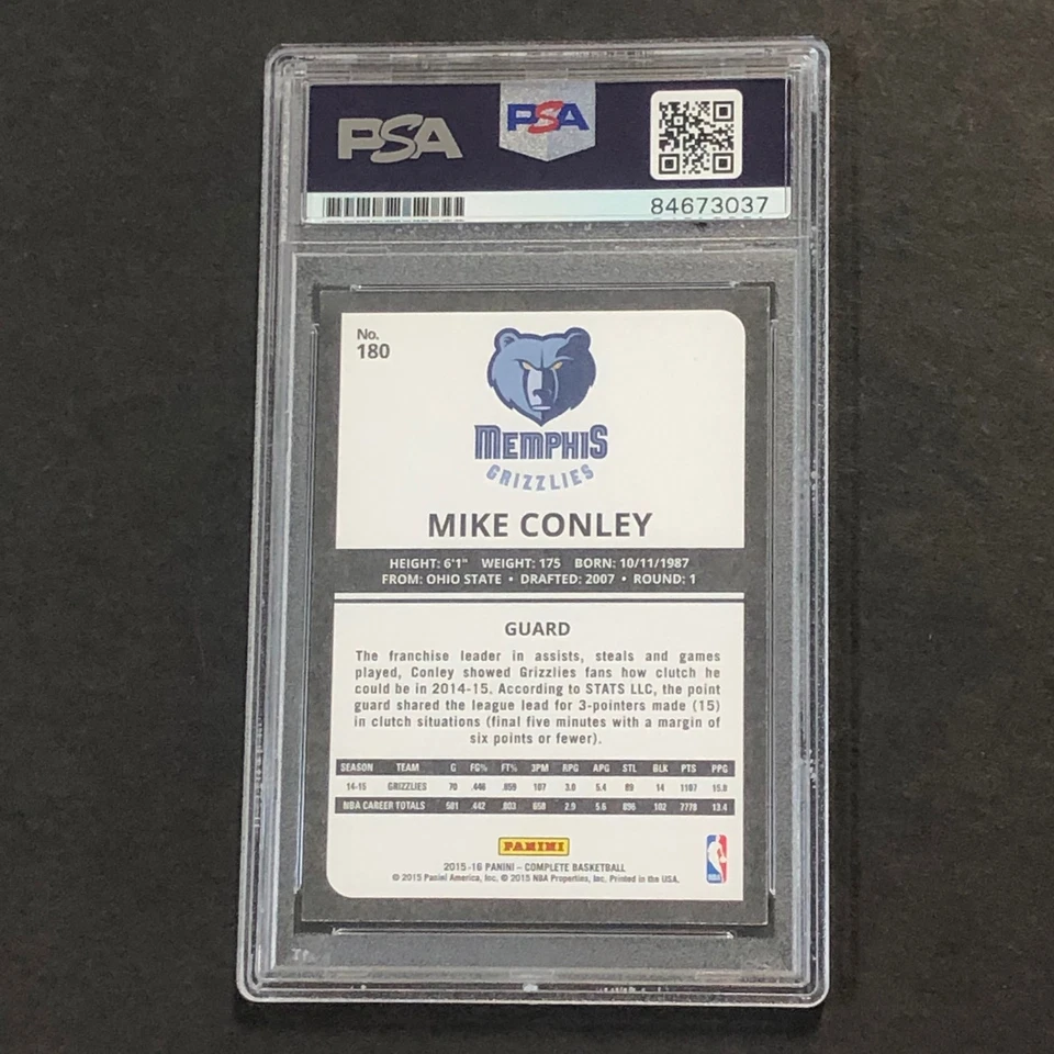 2015-16 NBA Panini Complete #180 Mike Conley signed Card Auto 10 PSA Slabbed Gri - Image 2 of 2