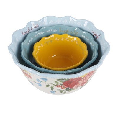 Dining Salad Bowl Sweet Rose Sentiment Serving Bowls Dinnerware, 3-Piece Set