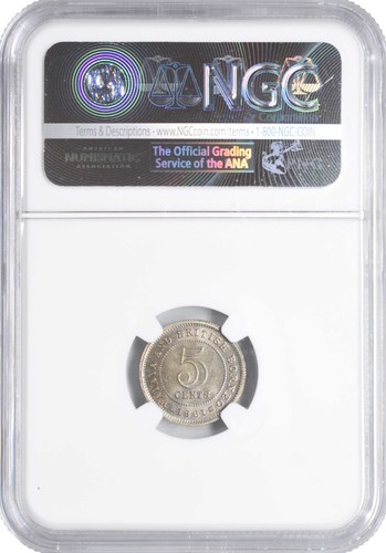 1961 MS63 Malaya 5 Cents NGC UNC KM# 1 186 Registry points! - Picture 2 of 2