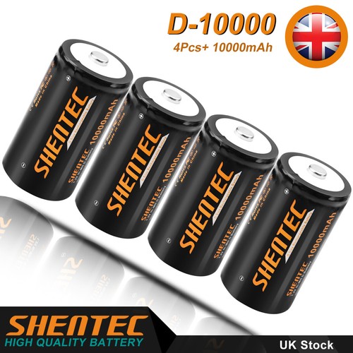 4Pcs Shentec 1.2V 10000mAh D Type Rechargeable Batteries Ni-MH D Size Battery - Afbeelding 1 van 12