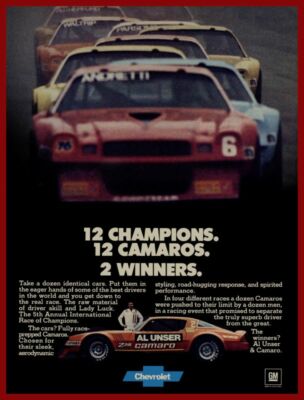 1978 Chevrolet Camaro New Metal Sign: Al Unser IROC Race Car Pictured