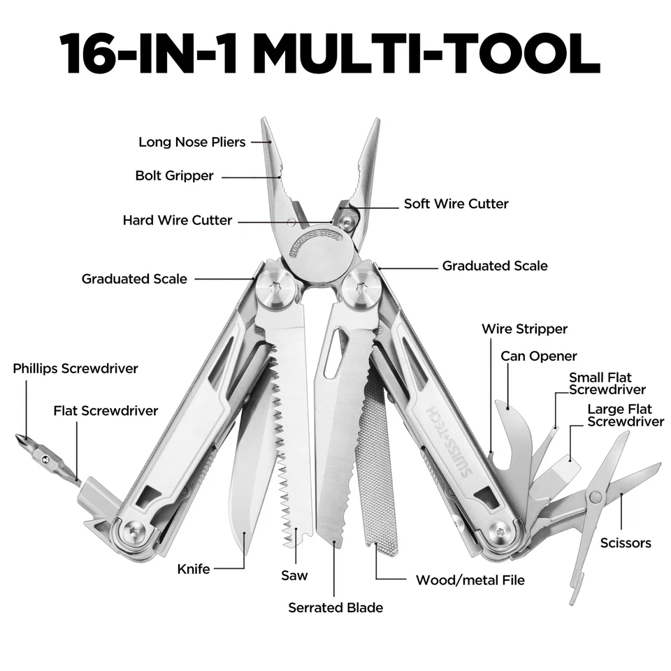 Multifunktionszange 16-in-1 Mulitool Faltbare Multifunktionale Zange Edelstah... - Bild 2 von 4