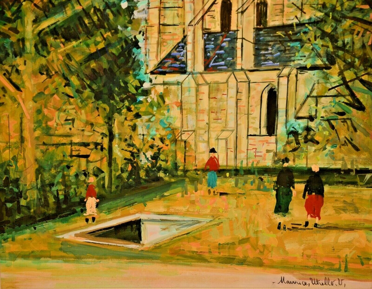 MAURICE UTRILLO Original Vintage Signed Garden Figure Landscape