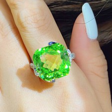 New Charming Grass Green Citrine Summer Party Women Girl Gemstone Silver Rings