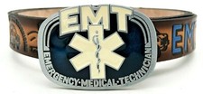 EMT RESCUE FIRE DEPT EMBOSSED COWHIDE LEATHER BELT  BUCKLE COMBO USA MADE