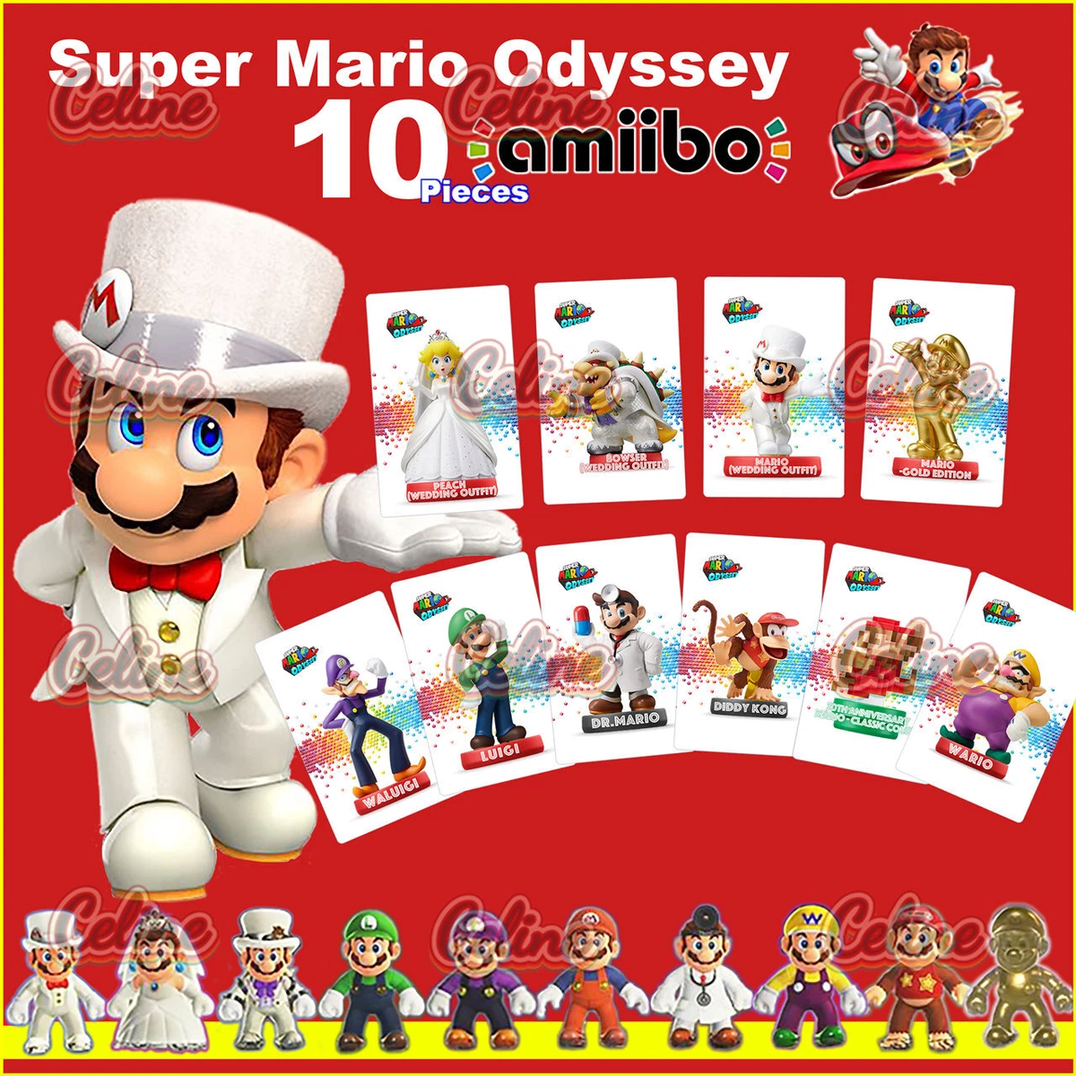 Super Mario Odyssey NFC Amiibo Compatible Card Set of 10 For NS Switch