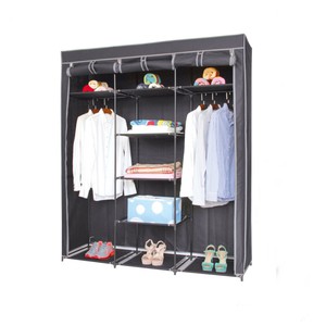 Grande Armoire 7 Etageres 2 Penderies Dressing Toile Grise Structure Metal Ebay