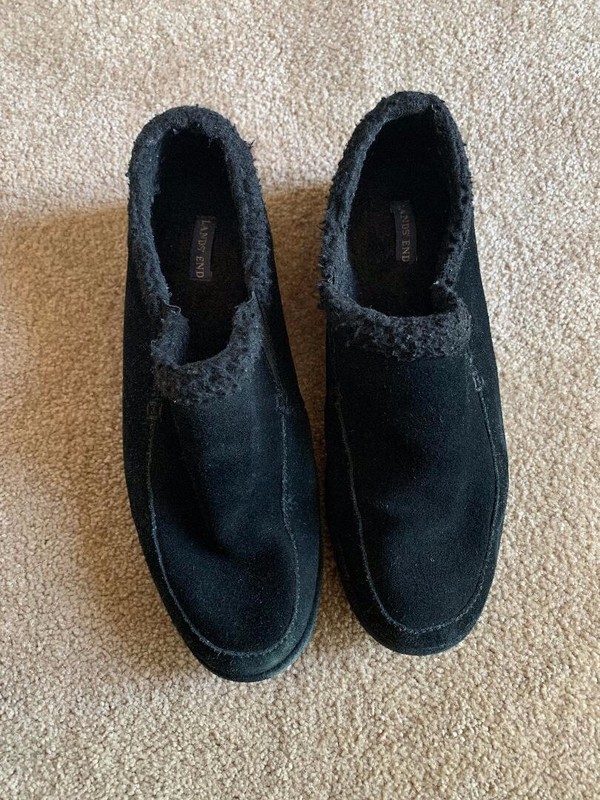 Pre Owned Lands' End Women's All Weather Suede Black Slip On Moc Shoes Size 10M