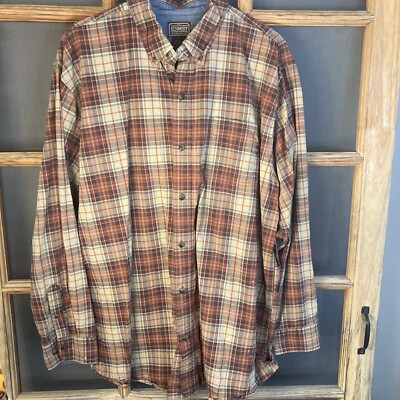 CE Schmidt Workwear Men's Brown Plaid LS Shirt Size XLT 100% Cotton White Specks