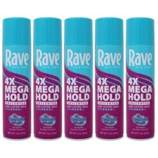 5 Pack Rave 4X Mega Aerosol Hairspray Now With Climashield Unscented 11 Oz Each