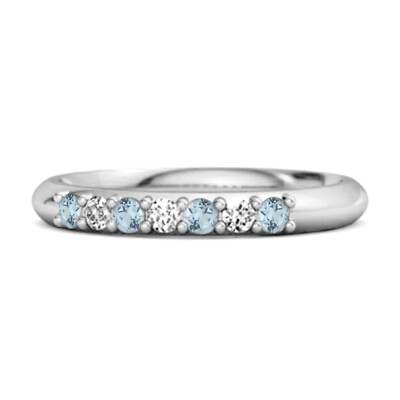 2MM Natural Blue Topaz Eternity 925 Sterling Silver Stackable Mismatch Ring