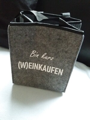 Flaschenträger 6 Flaschen Filz Getränketasche ''Bin kurz (W)einkaufen'' Bottlebag