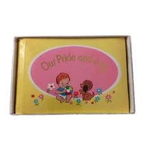 Vintage Nursery Needs Baby Photo Album Yellow Pink Spiral Flowers Dog 5.75" x 4"