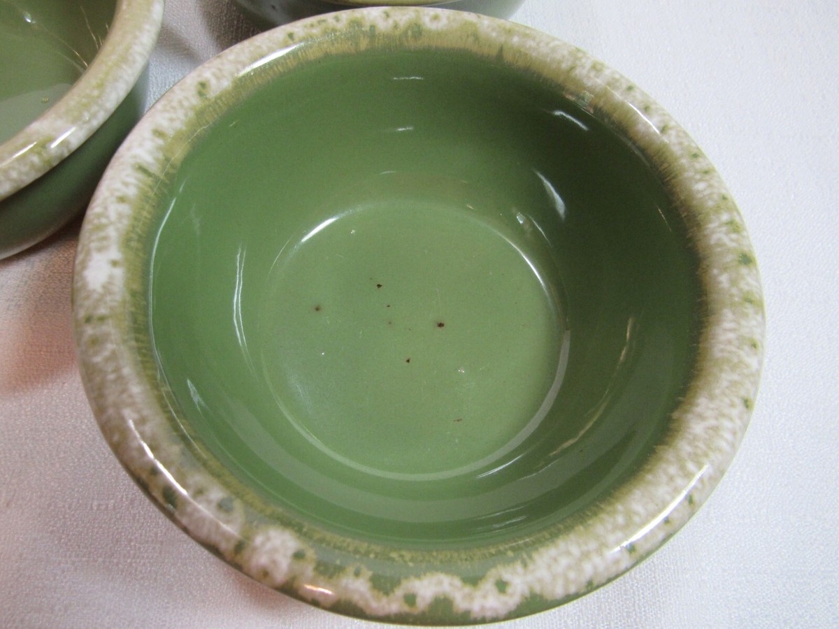 Hull USA Vintage AVOCADO Green Drip Glaze (5) Fruit Bowls (3