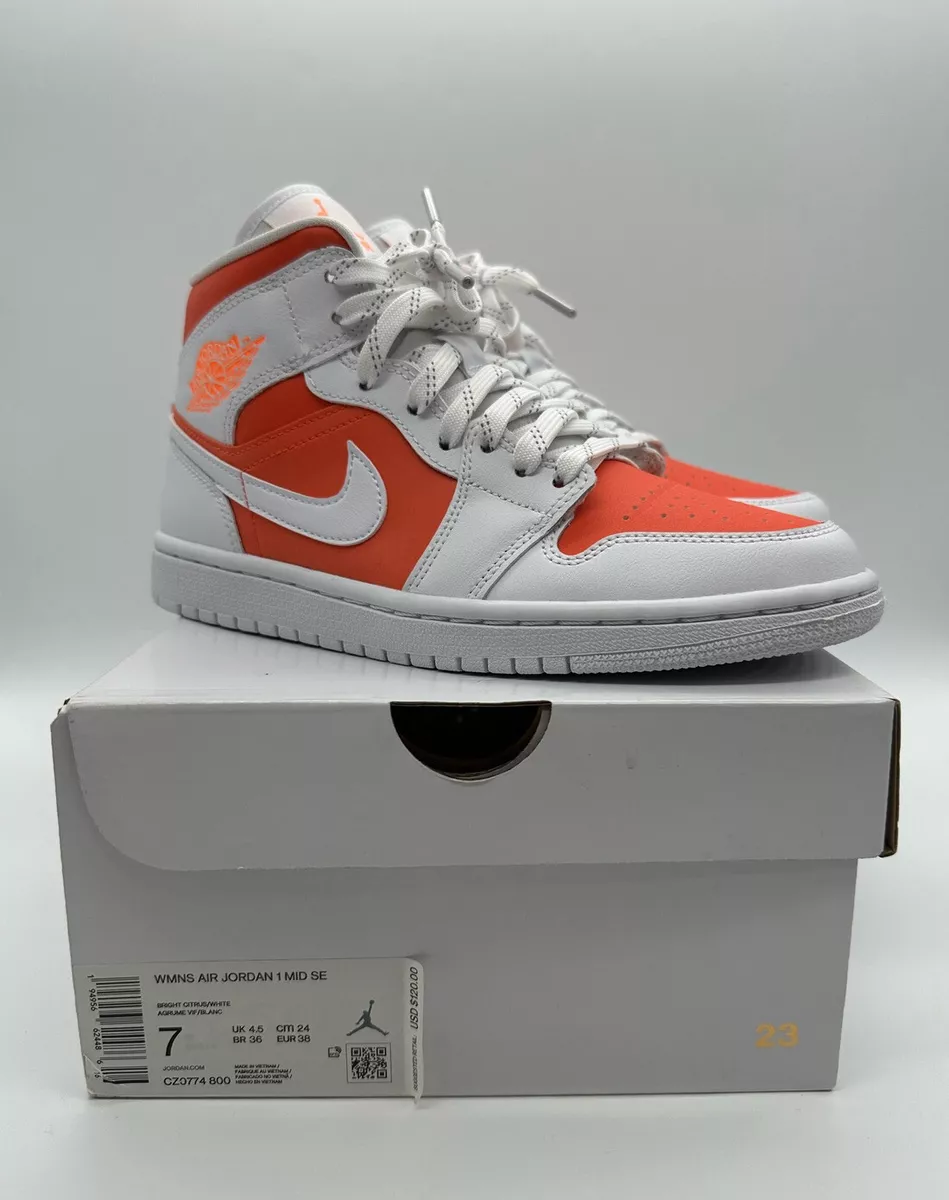 Nike Air Jordan 1 Mid SE Bright Citrus White CZ0774-800 Womens Size 7 Rare  | eBay