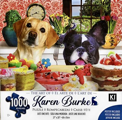 Karen Burke Just One Bite Dogs 1000 Pieces Jigsaw Puzzle Boston Terrier  Cake