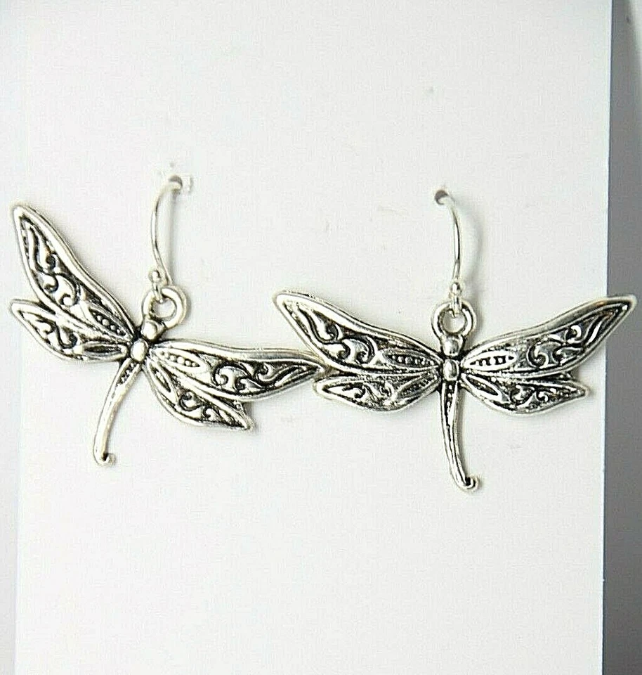 Dragonfly Charm Earrings 925 Sterling Silver Hooks Pewter Charms Bug Lover Gift - Image 4 of 4