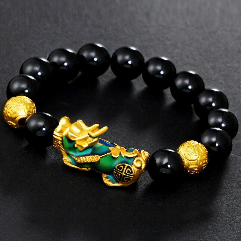 Wealth Lucky Feng Shui Black Obsidian Beads Change Color Gold