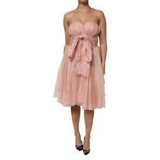 DOLCE & GABBANA Dress Pink Silk Chiffon A-line Pleated Midi IT42/US8/M 4430usd