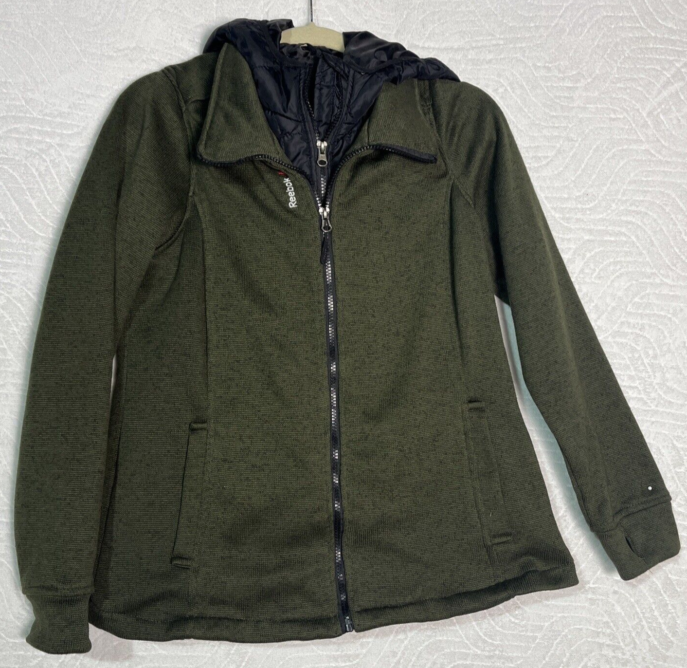 REEBOK Full Zip Jacket Womens Sz Large Polyester Lined Fleece Hooded Coat 0051