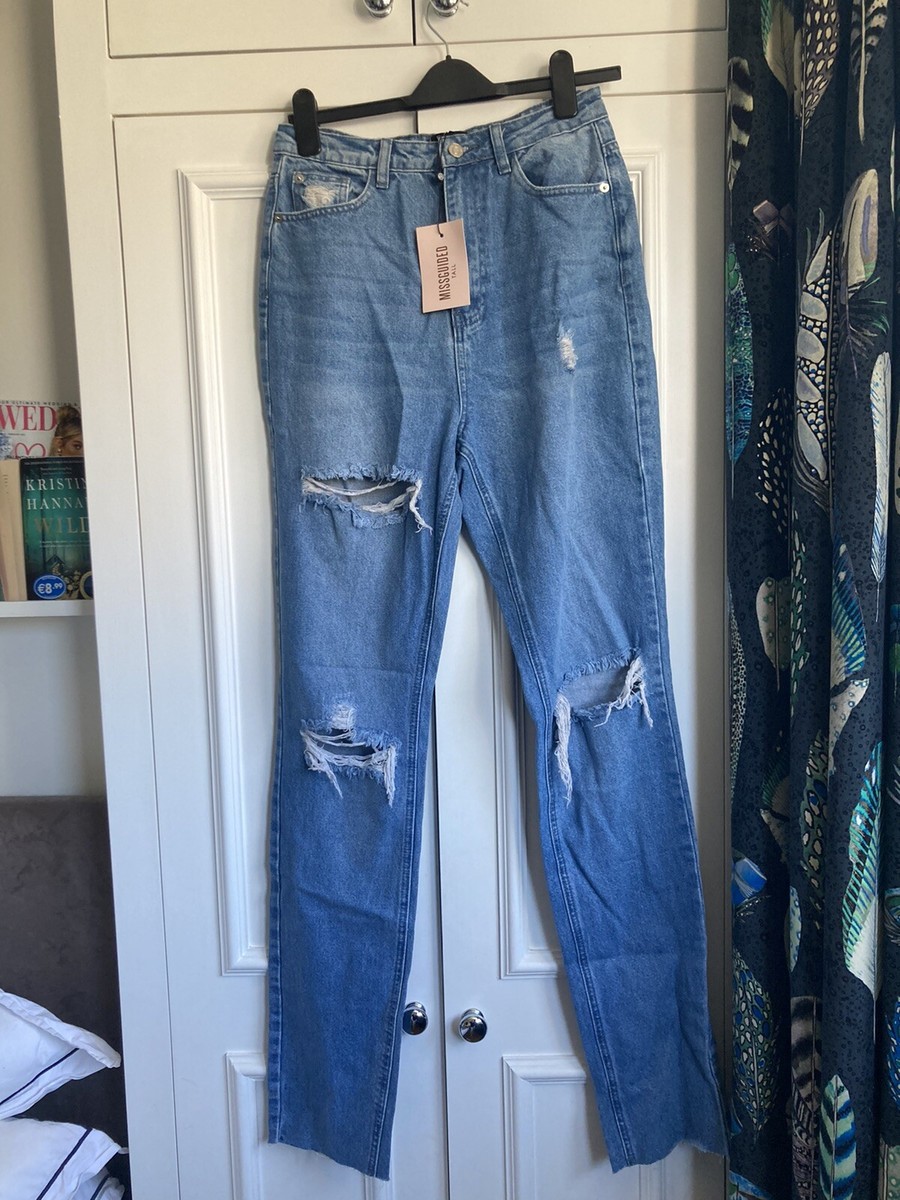 Brand New With Tags Missguided Tall UK 10 Straight Leg Ripped Blue