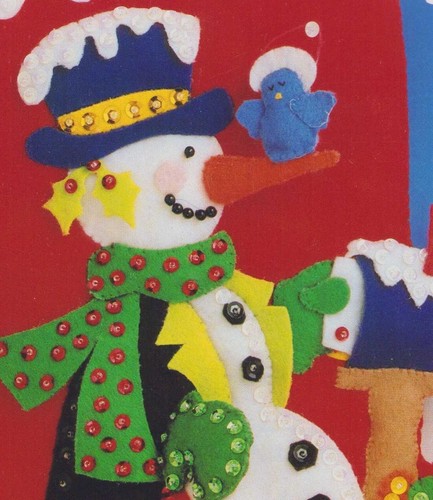 Christmas Stocking Vintage Kit Felt & Sequin Snowman & Carolers RARE OOP SEALED - Picture 4 of 5
